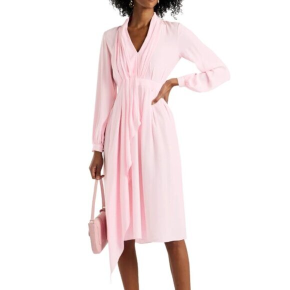 ADAM LIPPES - Pleated Draped Silk-Crepe Midi Dress in Baby Pink - Est Size XS, 0 - Picture 1 of 17